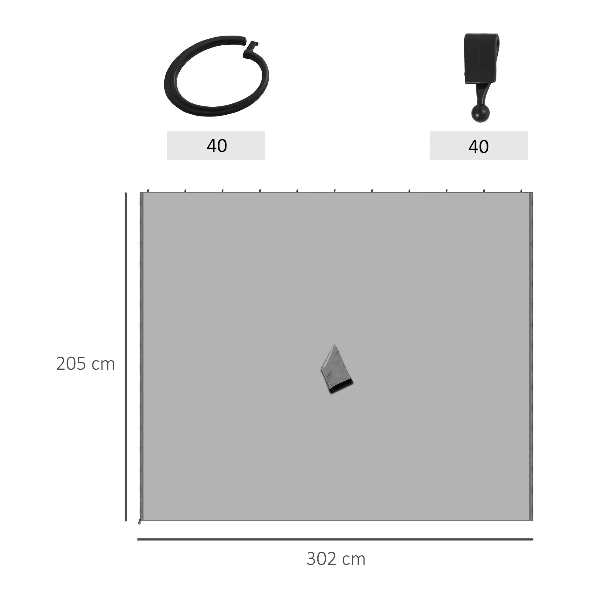 Atsarginė užuolaida paviljonui, 4 vnt. rinkinys, skirtas 3x3 m paviljonams, 302x205 cm, šviesiai pilka