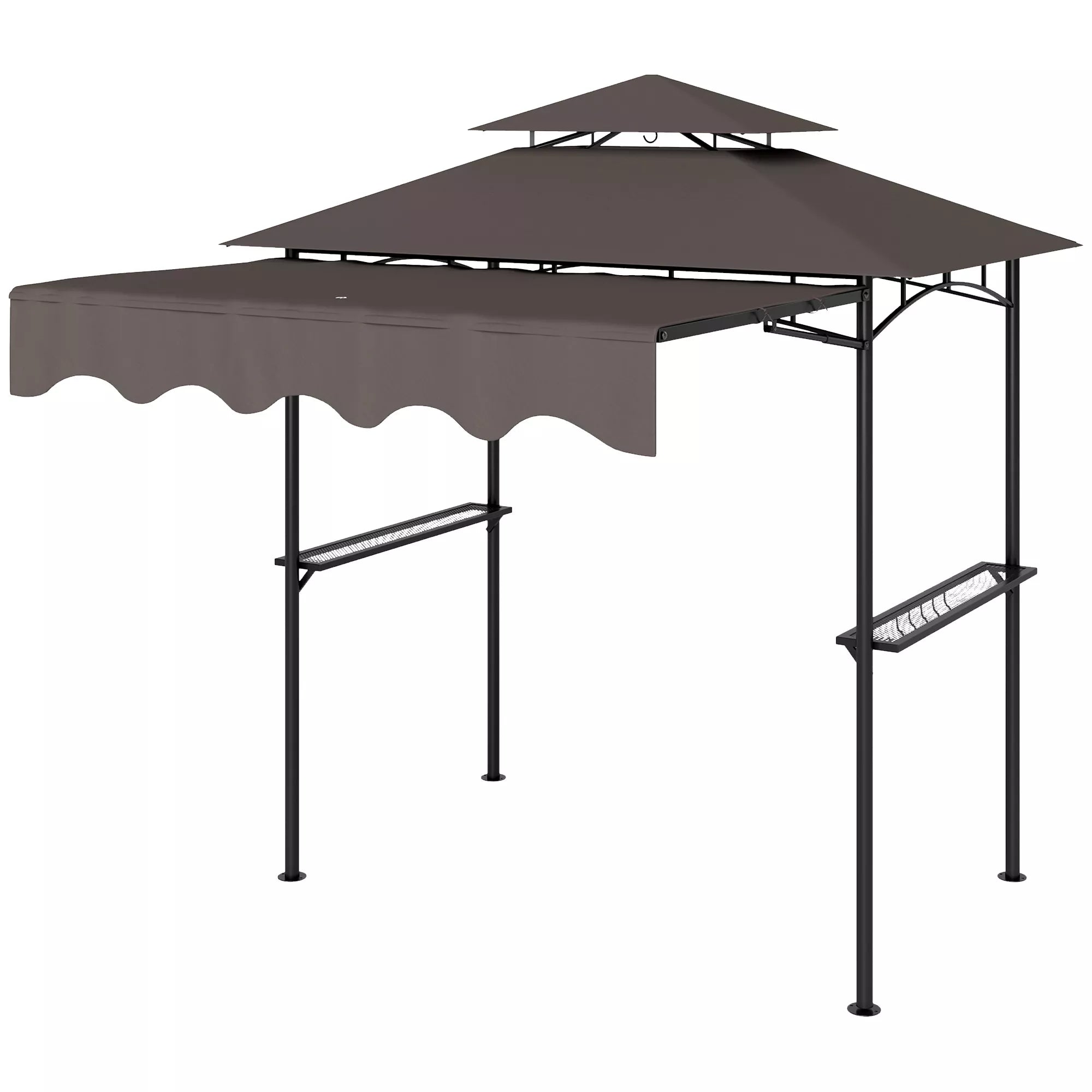 Grill paviljonas 242x149x248 cm, atsparus vandeniui, ugniai atsparus sodo paviljonas su dvigubu stogu, kavos spalvos