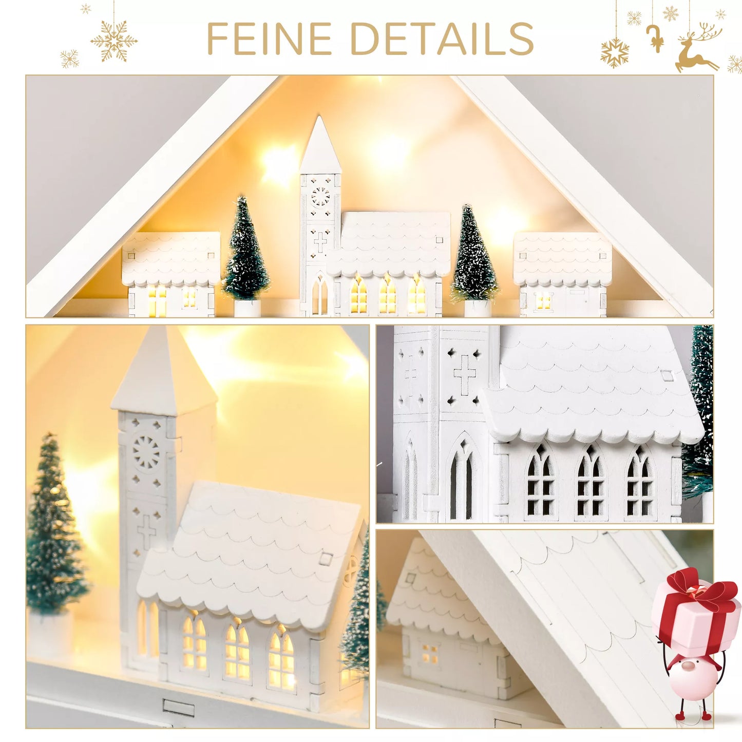 Advento kalendorius Kalėdinė puošmena, 24 stalčiukai, LED lemputės, 39 cm x 9 cm x 42 cm, Balta + Žalia