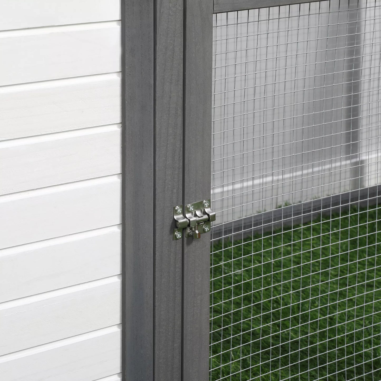 Vištidė nykštukinėms vištoms 196 x 76 x 97 cm Vištidė su lizdų dėže, lauko aptvaras, ėdikė, medinis namelis smulkiems gyvūnams, pilkos spalvos