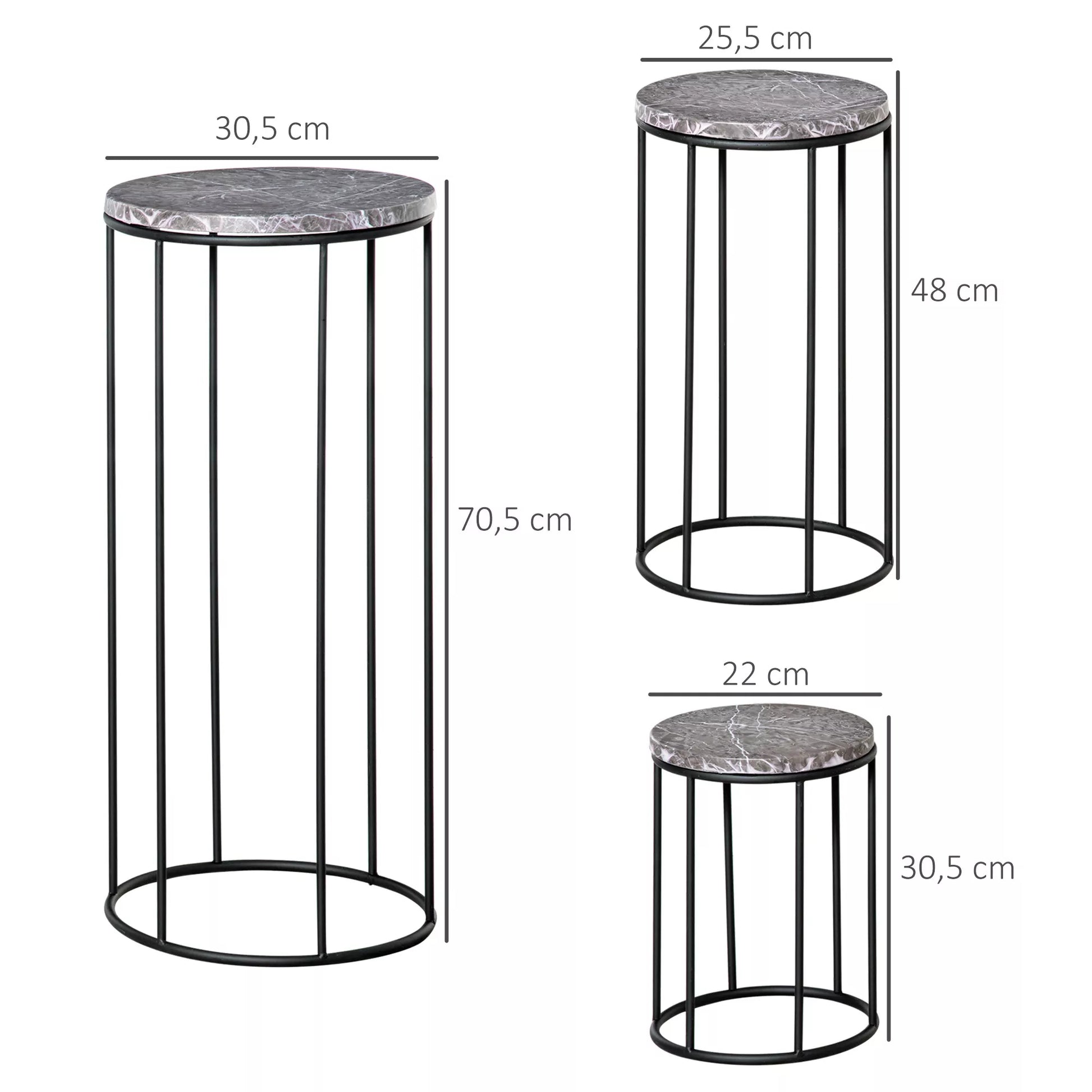 Gėlių stovas, 3 vnt. komplektas, metalinis, augalų stovas, marmuro imitacijos, gėlių staliukas, vazonų laikiklis, sukraunamas, augalų staliukas, vazonui, juodas+pilkas