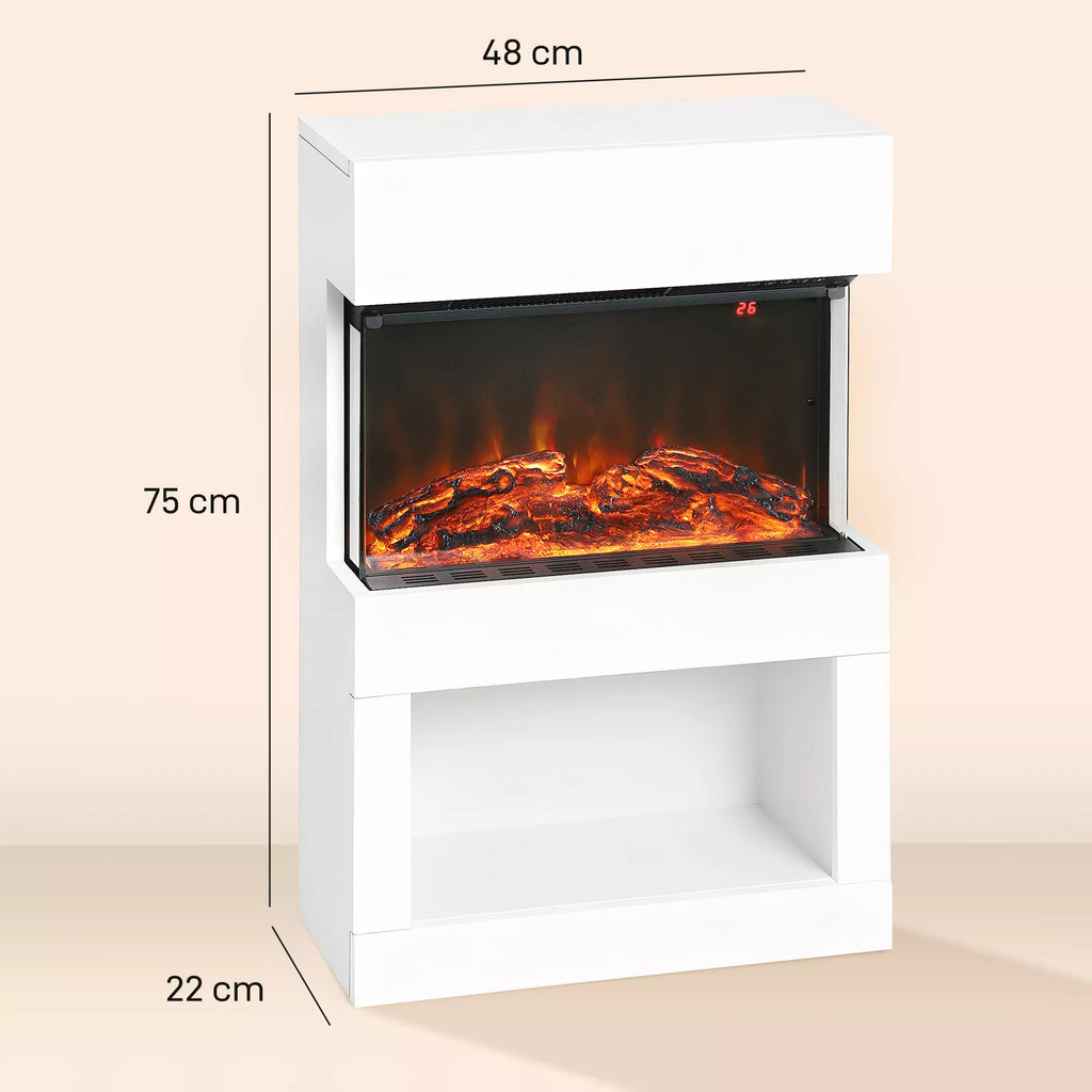 Elektrinis židinys, 2 šildymo lygiai, 6 liepsnos spalvos, termostatas, nuotolinio valdymo pultas, baltas