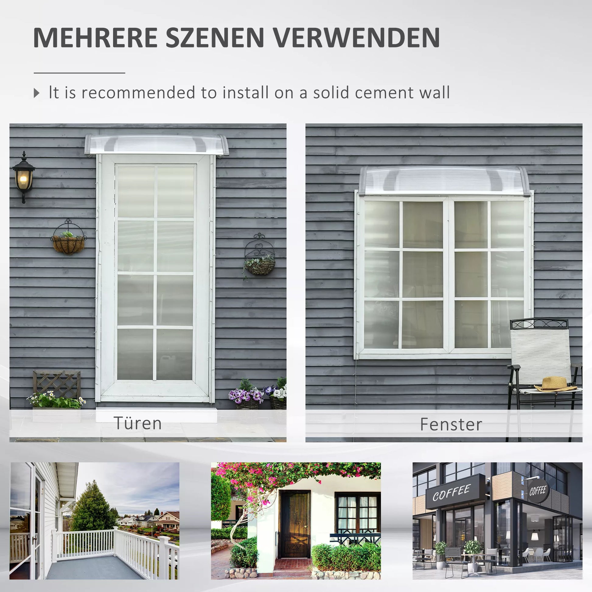 Durų stogelis, apsauga nuo lietaus, vėjo ir krušos, polikarbonatas, aliuminis, 110 x 60 x 18 cm, pilkos spalvos