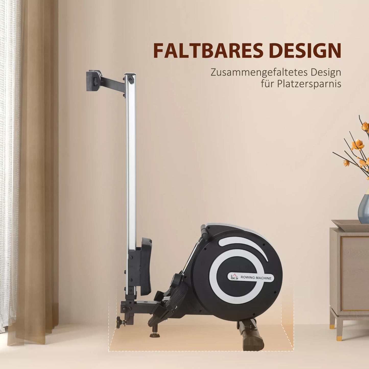 Sulankstomas irklavimo treniruoklis, tylus aliuminio rėmas, LCD monitorius, 8 pasipriešinimo lygiai, Juoda/Sidabrinė