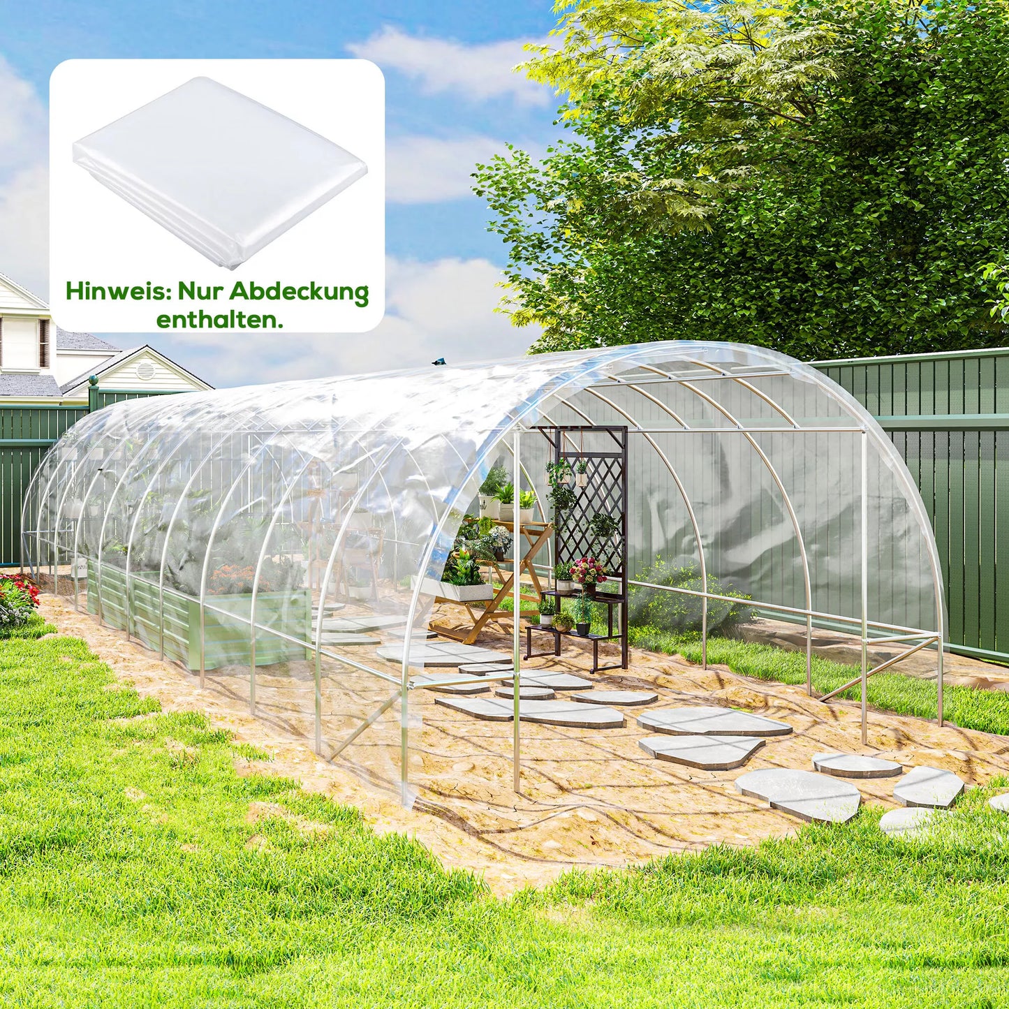 Plastikinis šiltnamio uždangalas, tentelė augalams dengti, UV atsparus, atsparus vandeniui, 6 x 10 m