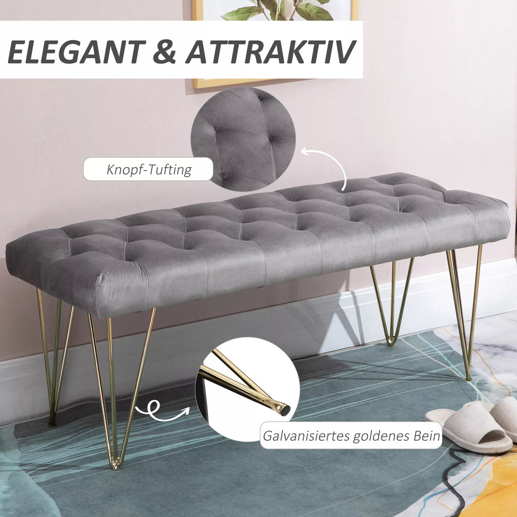 Sėdimoji sofa Minkšta sofa Pianino sofa Batų sofa su aksomo apmušalu Lovos sofa Pianino sofa miegamajam, svetainei, prieškambariui, metalinė, pilkos spalvos, 116 x 44,5 x 49 cm