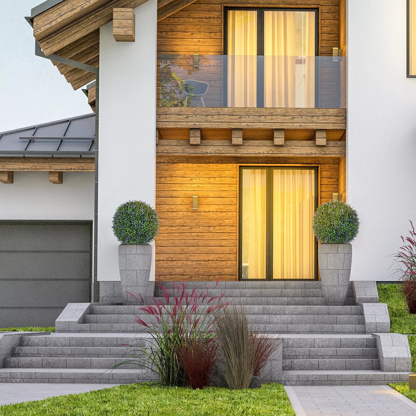 2 vnt. dirbtinių augalų rinkinys rutulio formos, atsparūs UV spinduliams, skirti naudoti viduje ir lauke, 42 cm, Žalia+Violetinė