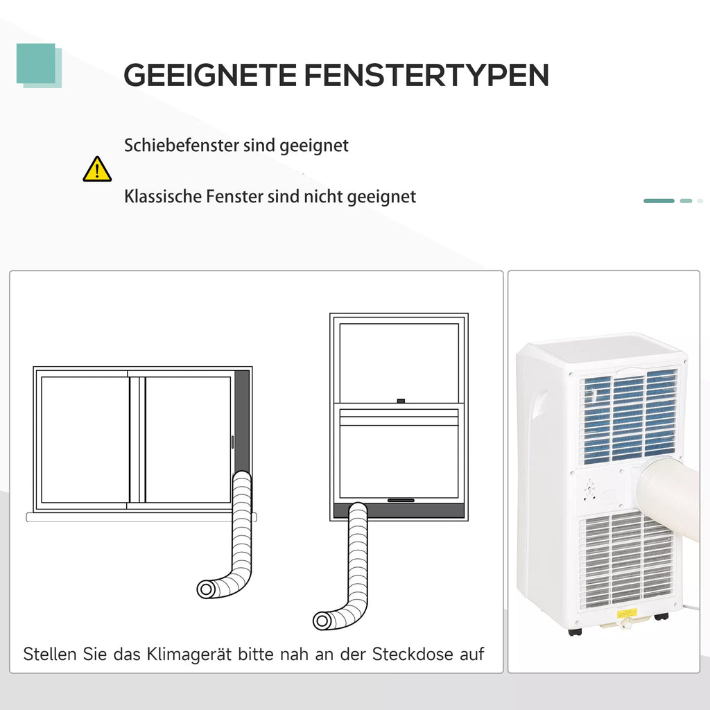 Mobilus oro kondicionierius, 7000 BTU, 3-in-1 įrenginys – vėsinimas, drėgmės šalinimas ir vėdinimas – oro sausintuvas, ventiliatorius, su nuotolinio valdymo pultu, 24 val. laikmačiu, 2 greičio režimais, skirtas 10–26 m² patalpoms, baltos spalvos
