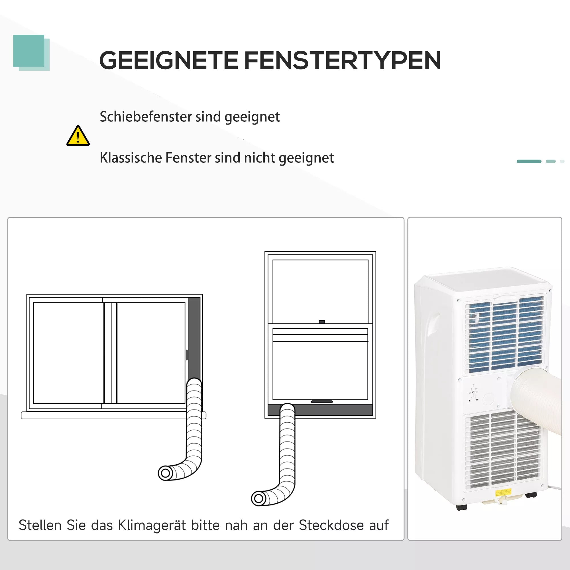 Mobilus oro kondicionierius, 7000 BTU, 3-in-1 įrenginys – vėsinimas, drėgmės šalinimas ir vėdinimas – oro sausintuvas, ventiliatorius, su nuotolinio valdymo pultu, 24 val. laikmačiu, 2 greičio režimais, skirtas 10–26 m² patalpoms, baltos spalvos