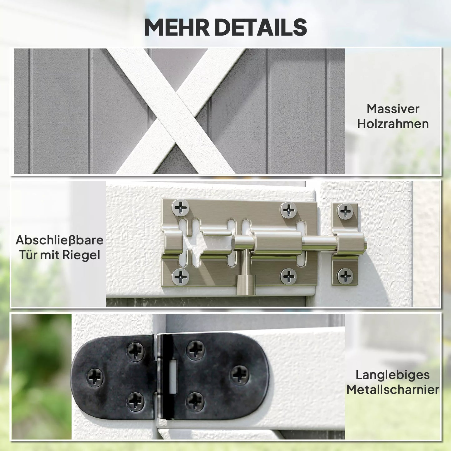 Atsparus oro sąlygoms sodo namelis su lentynomis, 75 x 56 x 115 cm, pilkas