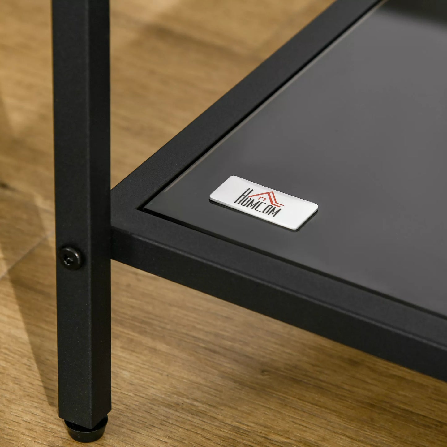 Pagalbinis staliukas su grūdinto stiklo plokštėmis, 2 pakopų, klasikinio dizaino su metaline konstrukcija, juodas