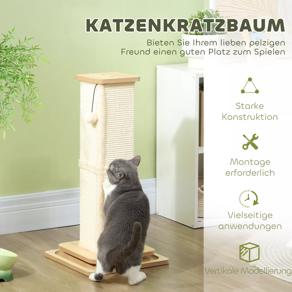 3-in-1-Kratzbaum su žaidimų juosta, žaidimų kamuoliuku, sizalu, iki 5 kg, 34 x 34 x 67 cm, ąžuolas/kreminė spalva