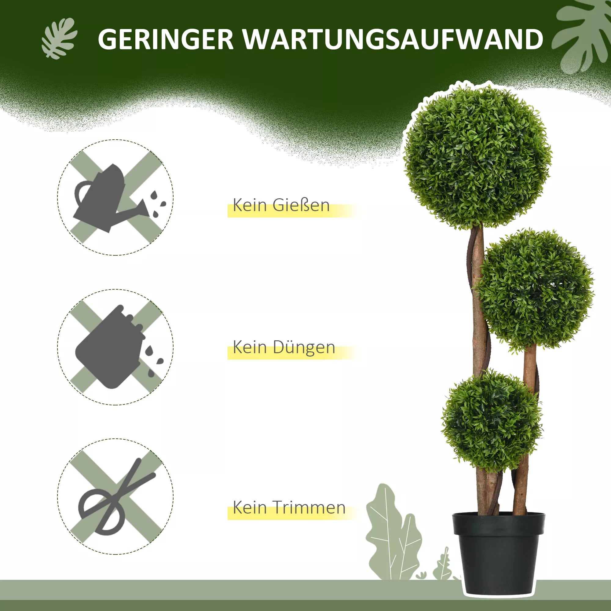 Dirbtinis buksmedis, atsparus UV spinduliams su 3 rutuliais, plastikas, 110 cm