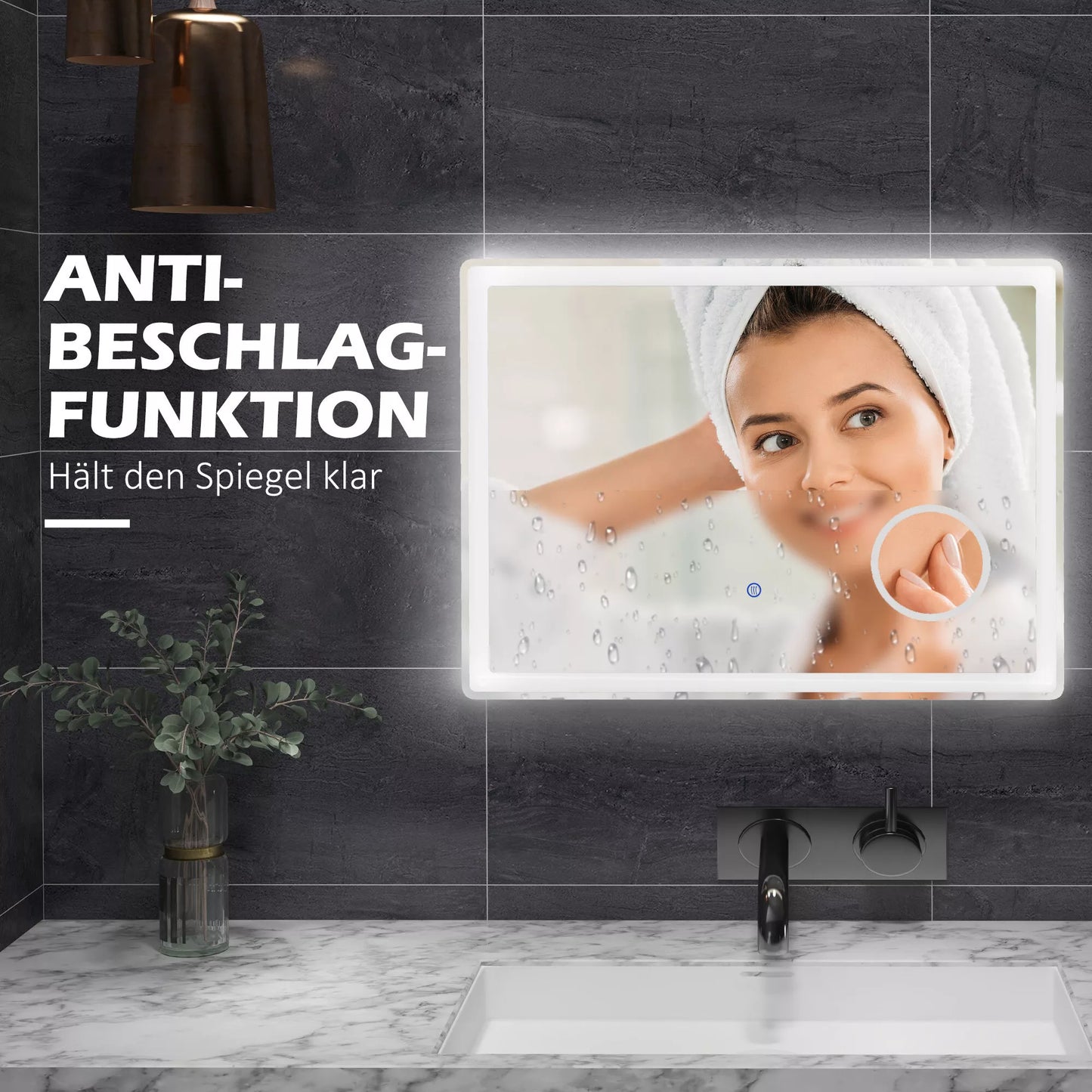 LED vonios veidrodis su 3x didinimu, lietimo funkcija, atminties funkcija, apsauga nuo rasojimo, 80 x 60 cm