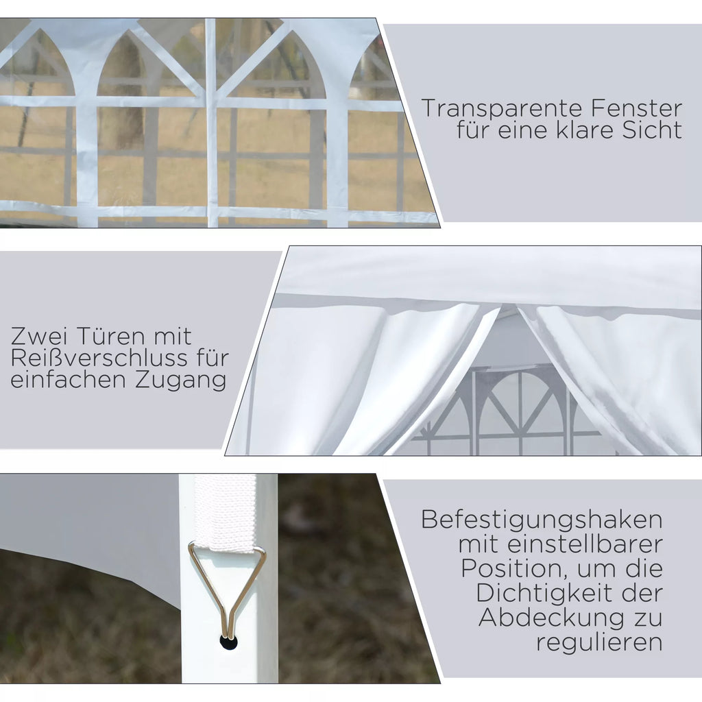 3 x 3 m Paviljono su 4 šoninėmis sienelėmis, langais, UV apsaugos šventės palapinė, sodo palapinė su nešiojimo krepšiu, plienas, balta