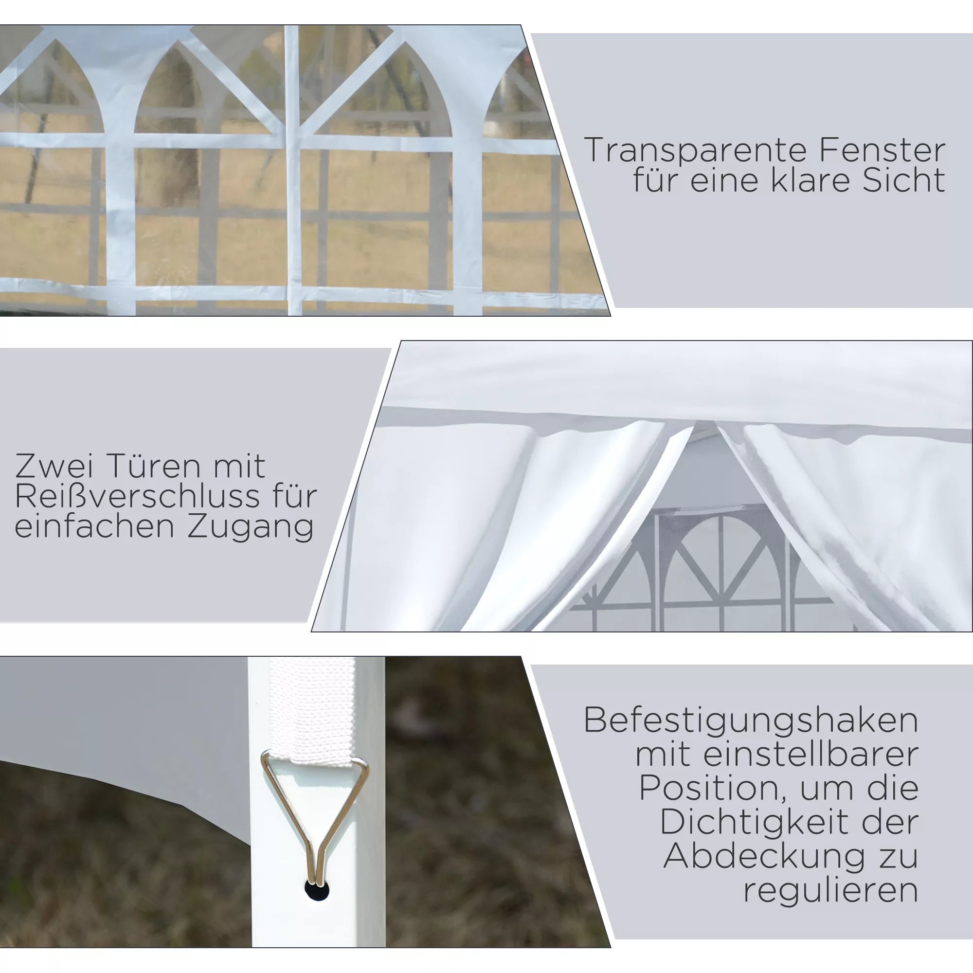 3 x 3 m Paviljono su 4 šoninėmis sienelėmis, langais, UV apsaugos šventės palapinė, sodo palapinė su nešiojimo krepšiu, plienas, balta