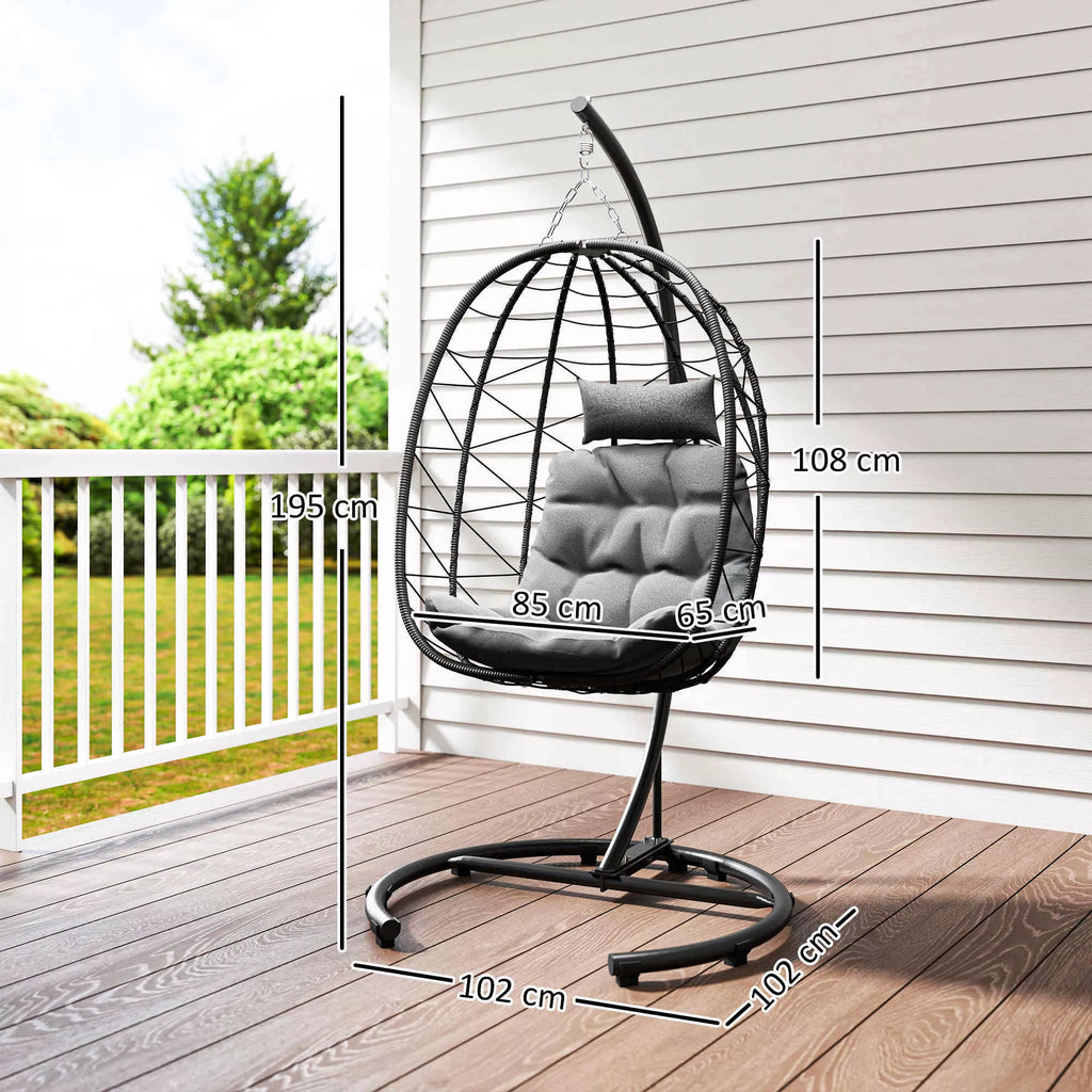 Kabinamas kėdė Lauko kabinama kėdė „Egg Chair“, atspari atmosferos poveikiui, su pagalvėle, 102 cm x 102 cm x 195 cm, tamsiai pilka
