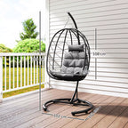 Kabinamas kėdė Lauko kabinama kėdė „Egg Chair“, atspari atmosferos poveikiui, su pagalvėle, 102 cm x 102 cm x 195 cm, tamsiai pilka