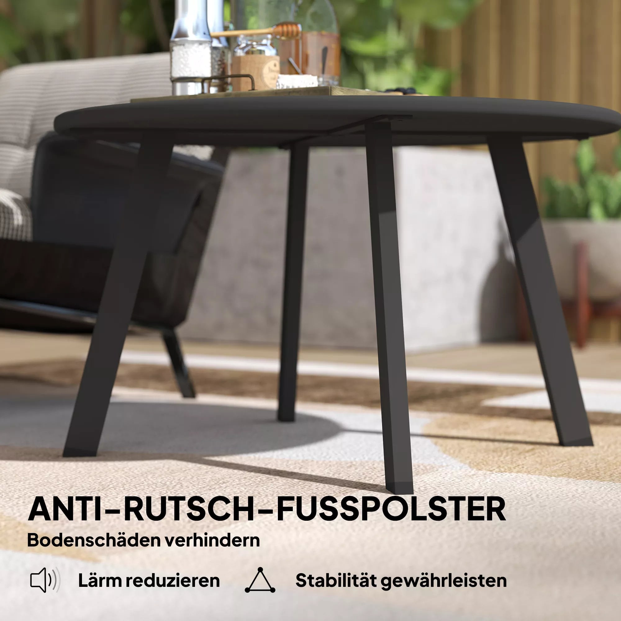 Pagalbinis stalas Balkono stalas iš metalo Apvalus kavos stalas Atsparus atmosferos poveikiui Sodo stalas Ø70 x 42H cm Juodas