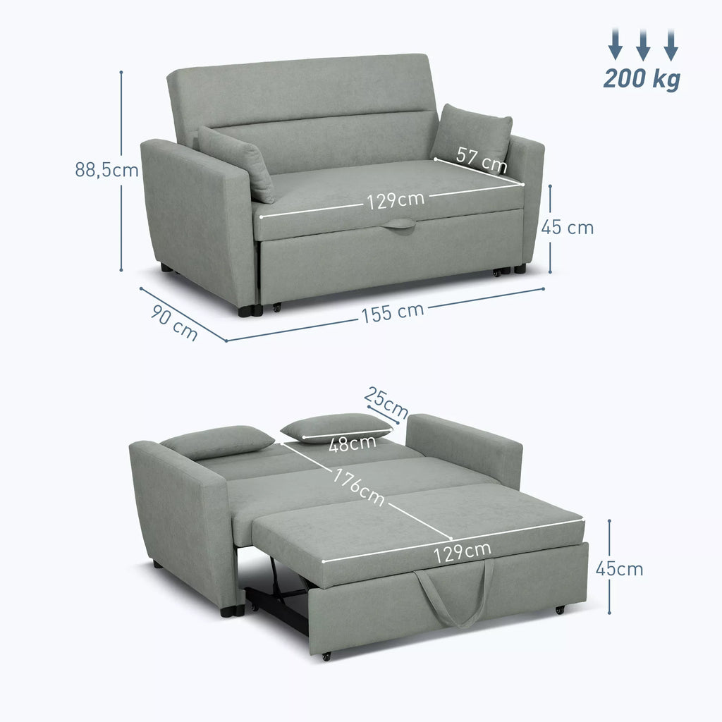 Miegamoji sofa su reguluojamu atlošu, 155 cm, šviesiai pilka