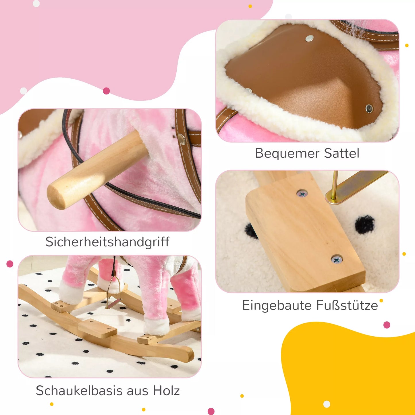 Sūpuoklinis arkliukas, balnas su balnakilpėmis, garso efektai, muzika, pliušinis korpusas, metalinis rėmas, iki 30 kg, rožinis