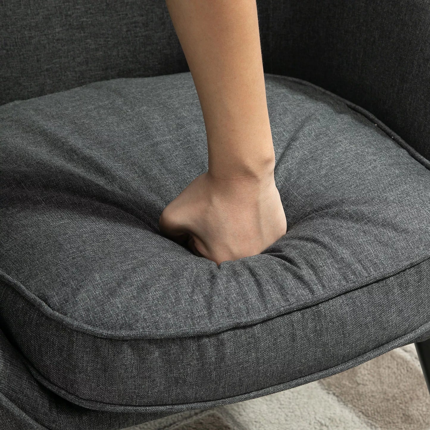 Minkštas fotelis iki 150 kg, lininės išvaizdos, medžio, pilkos spalvos, 71 x 65 x 75 cm