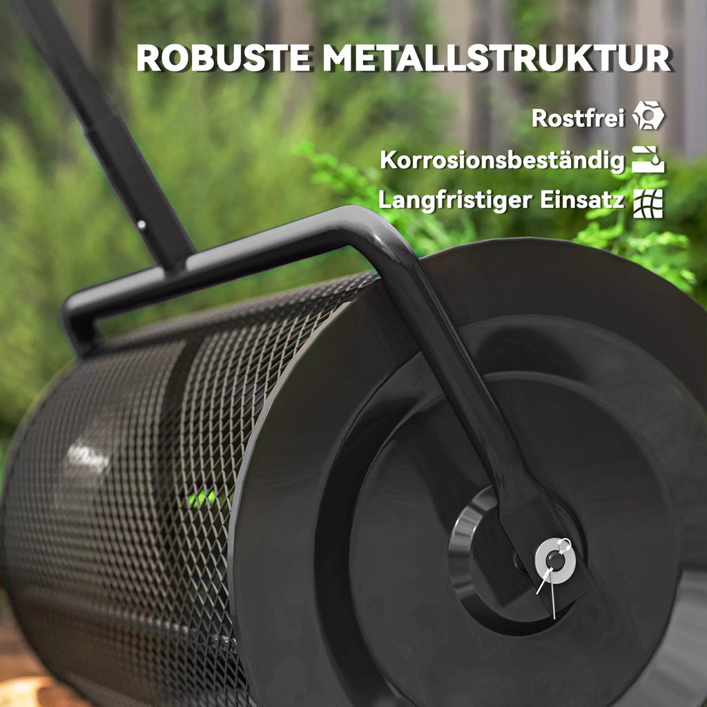 Kompostų barstytuvas 75L 61x40cm Trąšų barstytuvas Vejos sodas su T-rankena Tinklinis krepšys Metalas Juodas