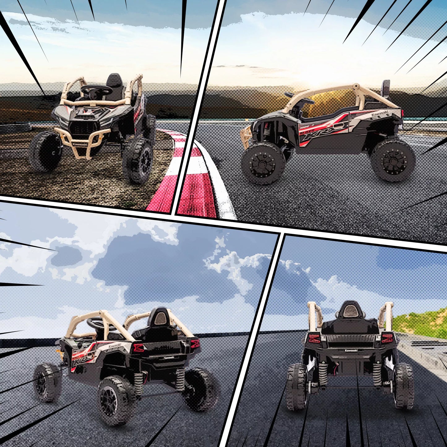 12V elektrinis visureigis vaikams su nuotolinio valdymo pultu, LED žibintais, muzika, garsiniu signalu, skirtas 3-8 metų vaikams, geltonos spalvos