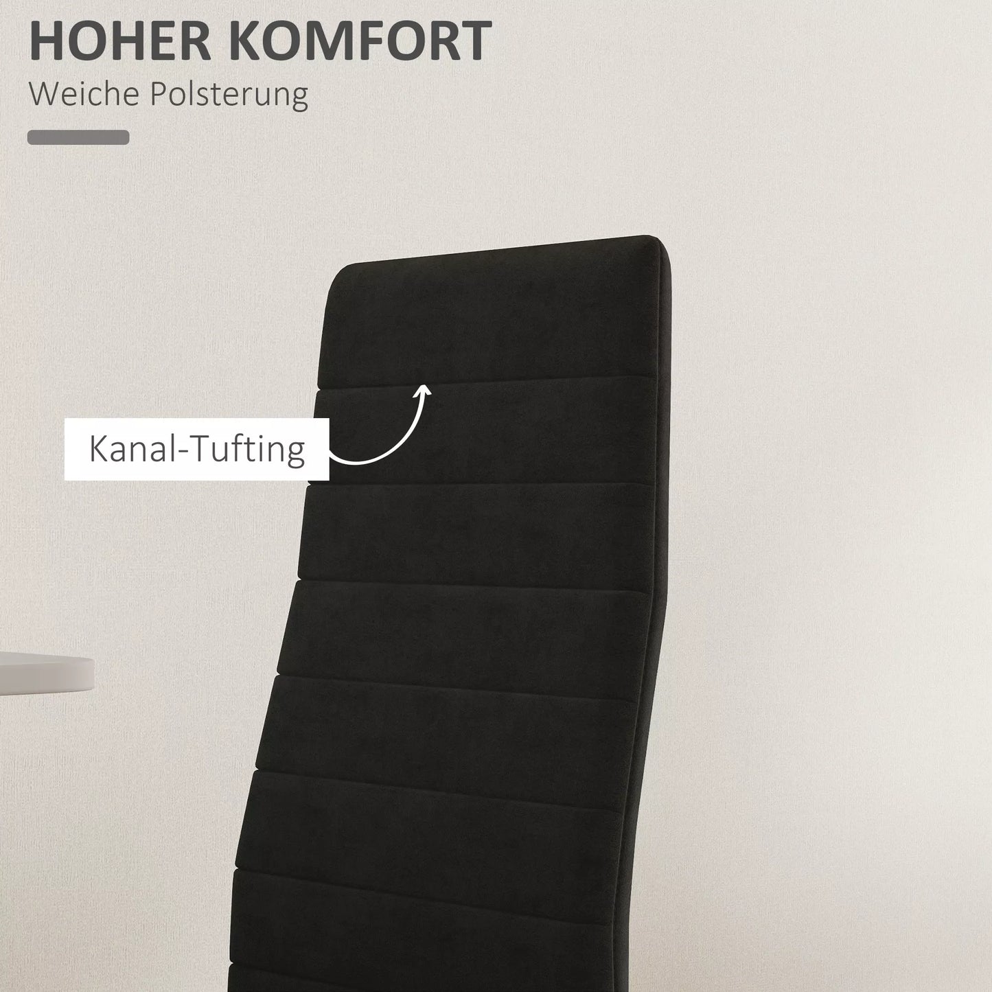 4 vnt. rinkinys Valgomojo Kėdės, Dizainas be porankių, Audinio apmušalas, Metalinės kojos, Juodos