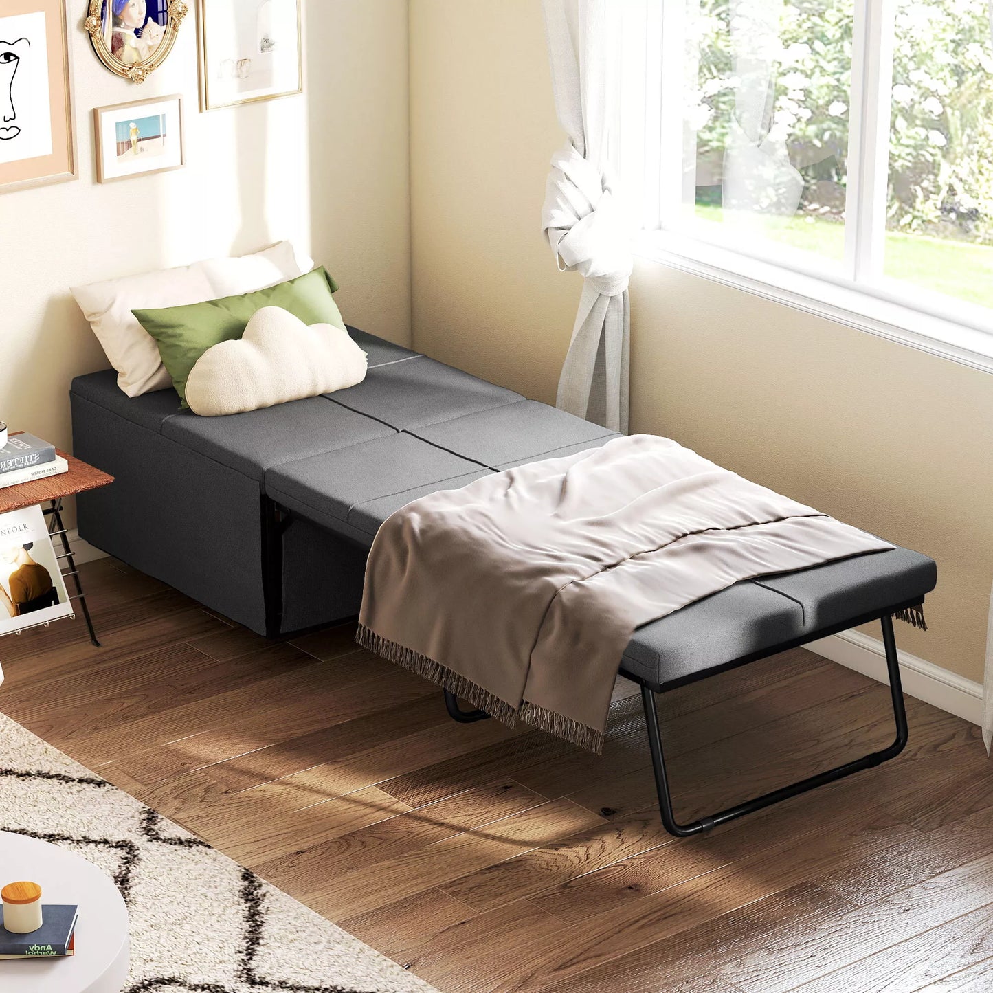 Sulankstoma lova, su čiužiniu ir apsauginiu uždangalu, 190 x 69 x 38,5 cm, Pilka