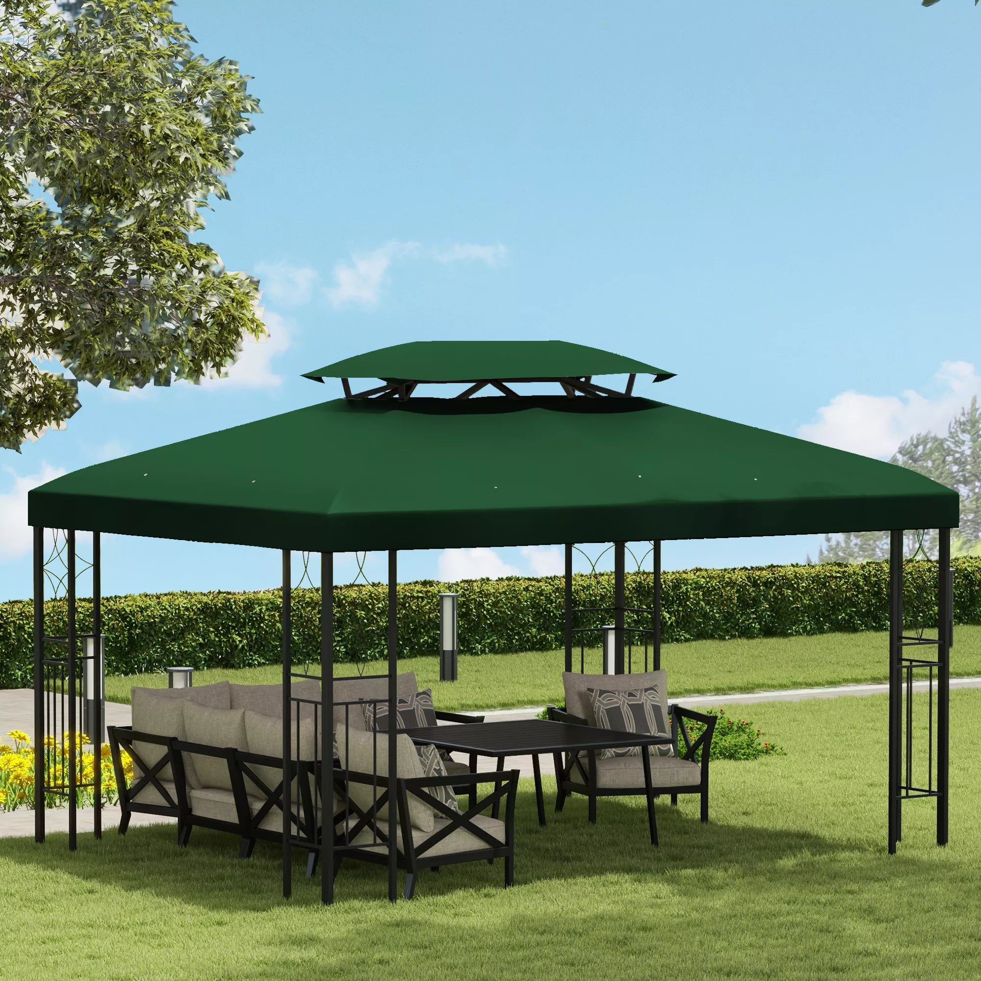 Atsarginis stogas metaliniam paviljonui 3x4 m, atsparus vandeniui Paviljono stogas (dvigubas stogas) Atsarginis dangtis sodo paviljonui Atsarginės dalys Poliesteris 180 g/m² Žalias