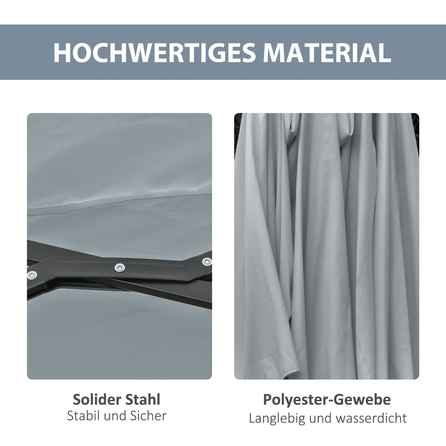 Saulės skėtis su LED saulės moduliu 4,5m, dvigubas sodo/terasos skėtis, ovalus, šviesiai pilkas+juodas