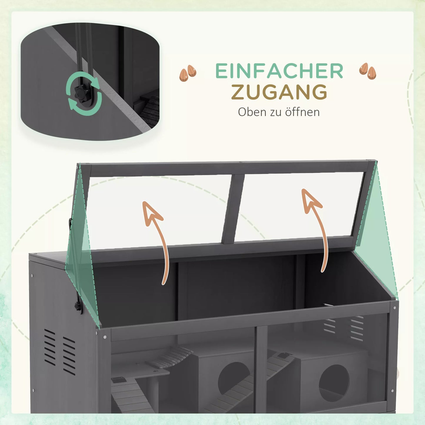 Hamsterio narvelis, medinis narvelis smulkiesiems gyvūnams, pakabinamas tiltas, kopėčios, namelis, 84 x 45 x 44 cm, skirtas nykštukiniams hamsteriams, pilkos spalvos