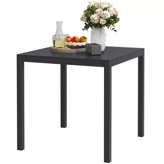 Sodo stalas Aliumininis 73x73 cm Atsparus oro sąlygoms Bufeto stalas su medienos išvaizda, Kempingo stalas 4 žmonėms Juodas