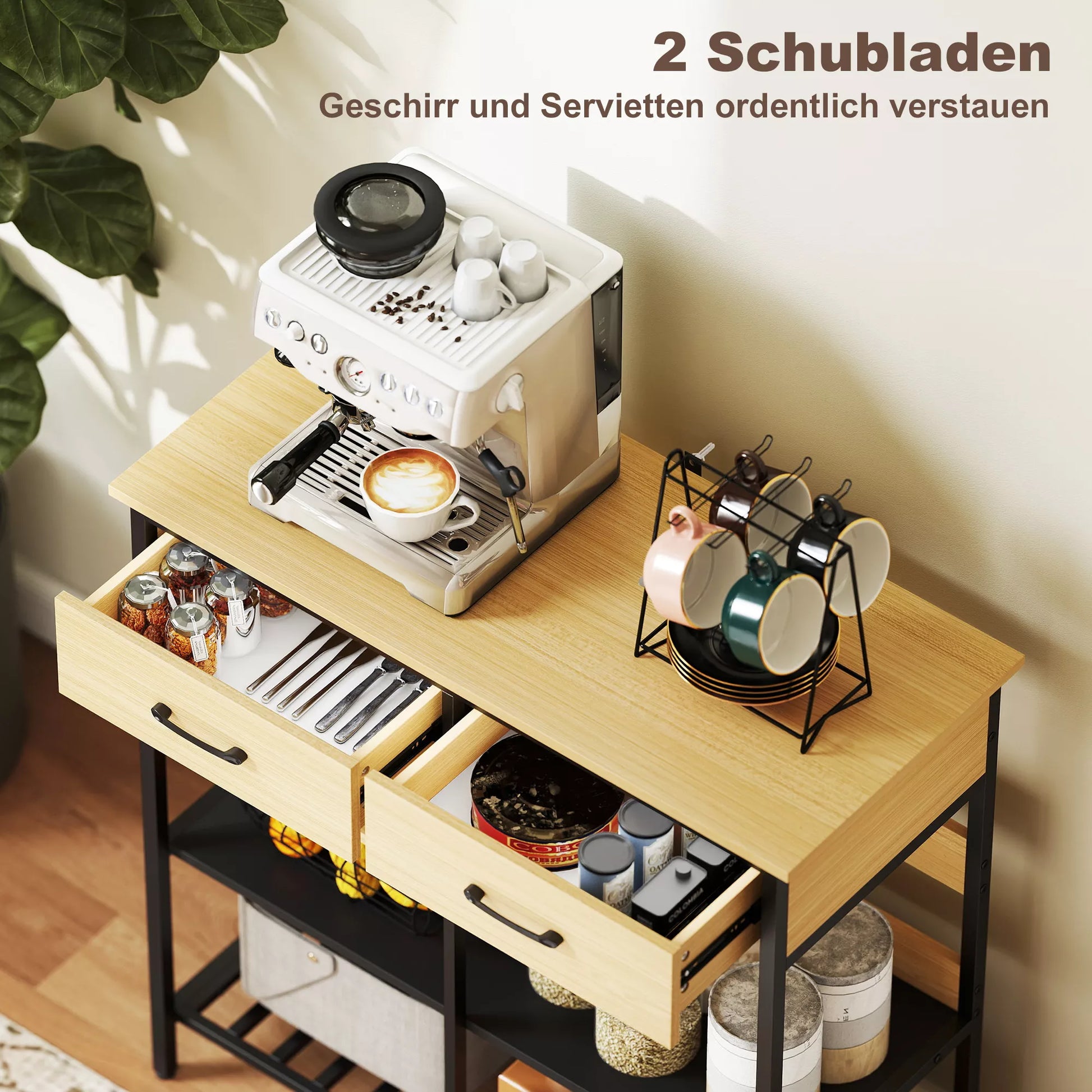 Bufetas, komoda su 2 stalčiais, 3 atviromis lentynomis Virtuvės spintelė virtuvėms, svetainėms 90 x 40 x 91 cm, natūralus medis