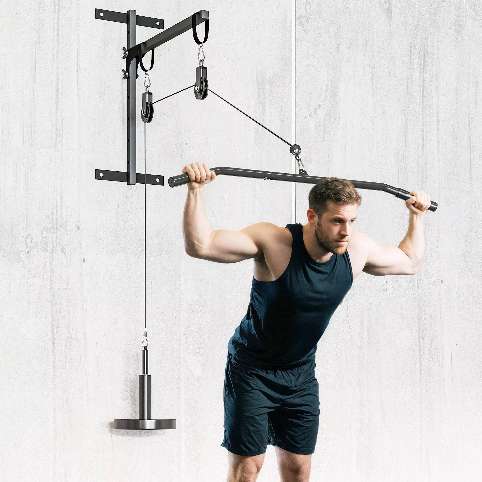 Kabelinis treniruoklis su skriemulių sistema, iki 100 kg, juodas