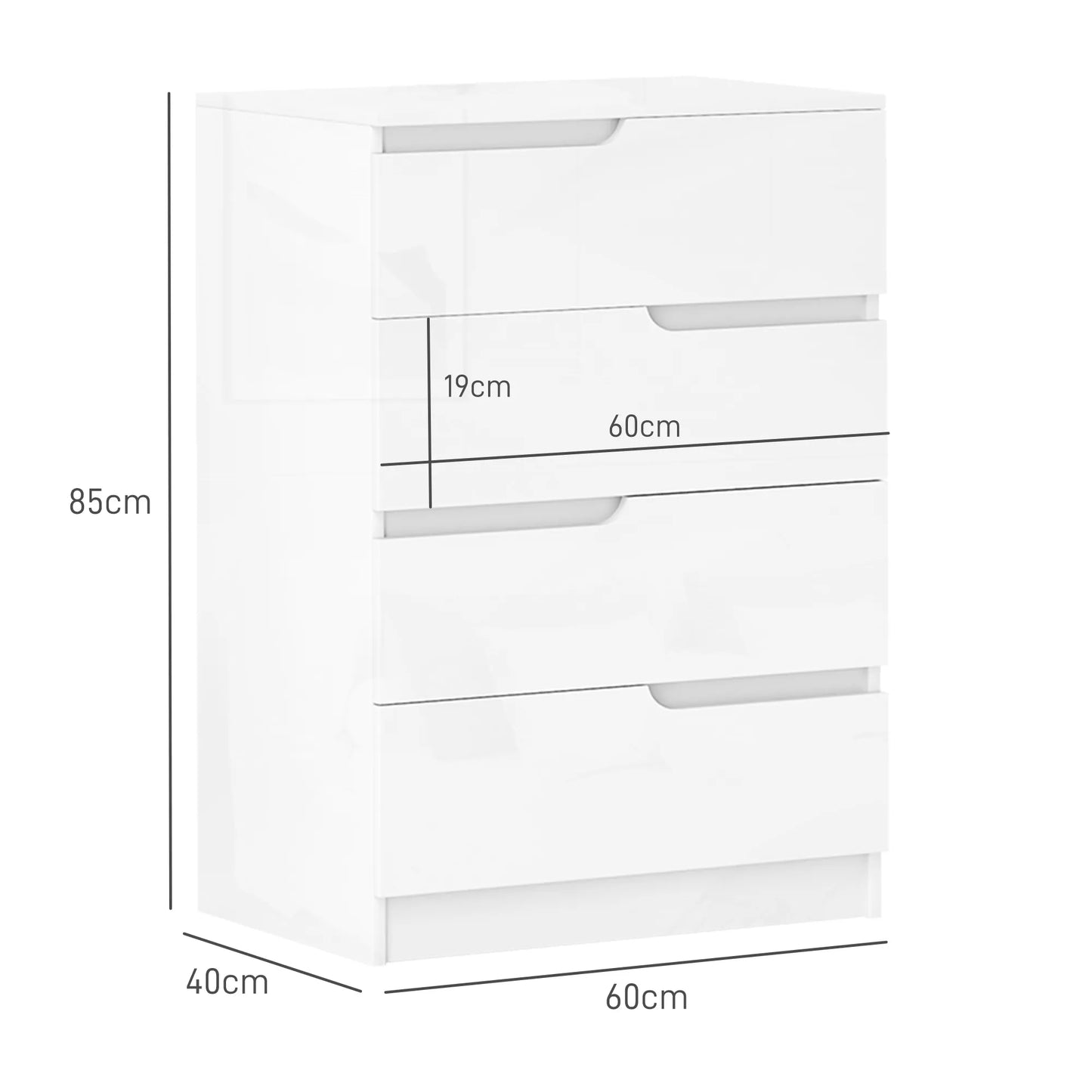 Šiuolaikiška komoda, spinta, 4 stalčiai, mediena, apsauga nuo apvirsties, kojų pagalvėlės, balta