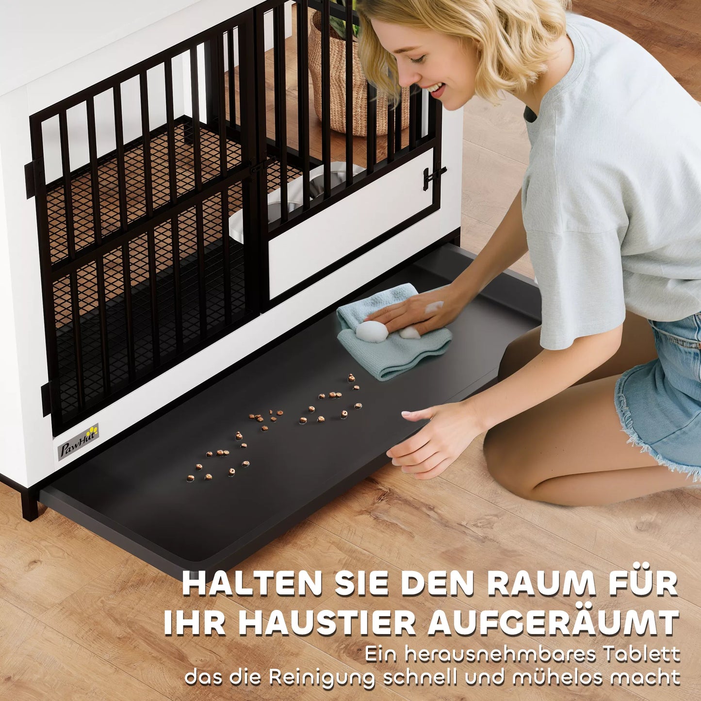 Didelė šunų transportavimo dėžė, lengva prieiga, užrakinama, su pasukamu dubenėlio laikikliu, skirta mažoms ir didelėms šunims, balta