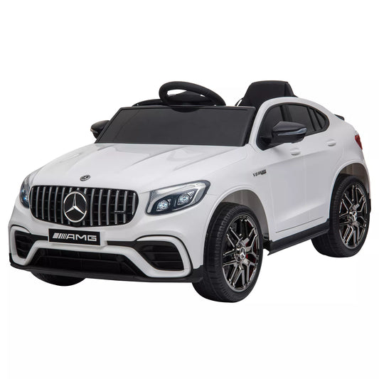 12V elektrinis automobilis vaikams Mercedes-Benz AMG GLC63S COUPE su nuotolinio valdymo pultu, saugos diržu, 2 x 35W varikliais, MP3 grotuvu. Rekomenduojama 37-60 mėn. Spalva: balta. Matmenys: 115 x 70 x 55 cm