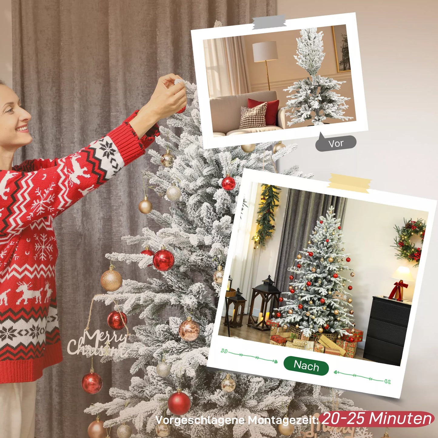 Dirbtinė Kalėdų eglė, 180 cm, su sniegu, 1815 šakų, su sulankstomu metaliniu stoveliu