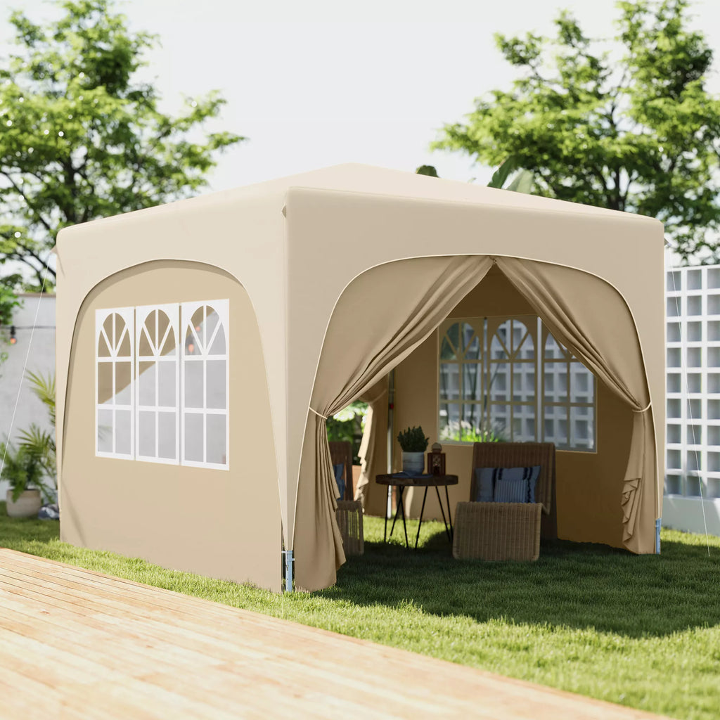 3 x 3 m Paviljonas, išskleidžiamas sodo palapinė su šoniniais sienelėmis ir nešiojimo krepšiu, UPF50+, reguliuojamas aukštis, smėlio