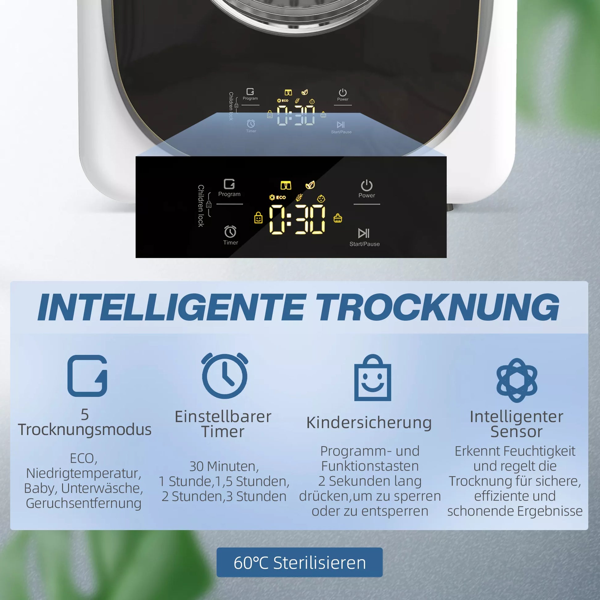4 kg skalbinių džiovintuvas, kompaktiškas dizainas, 5 režimai, laikmatis, balta+juoda