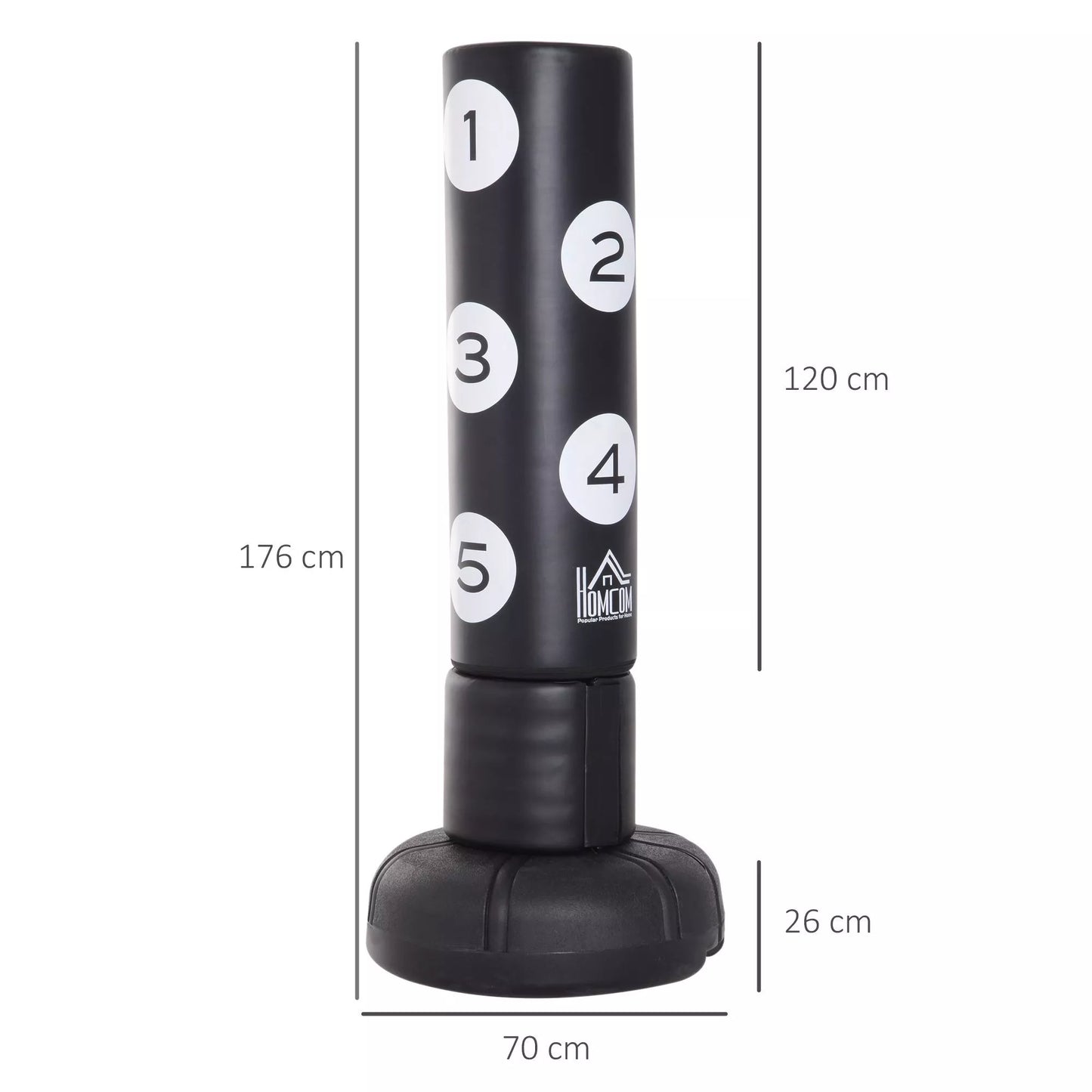 Laisvai stovintis bokso maišas su stovu ir plastiko pagalve, 176 cm, tinka profesionalams ir pradedantiesiems, juodos spalvos