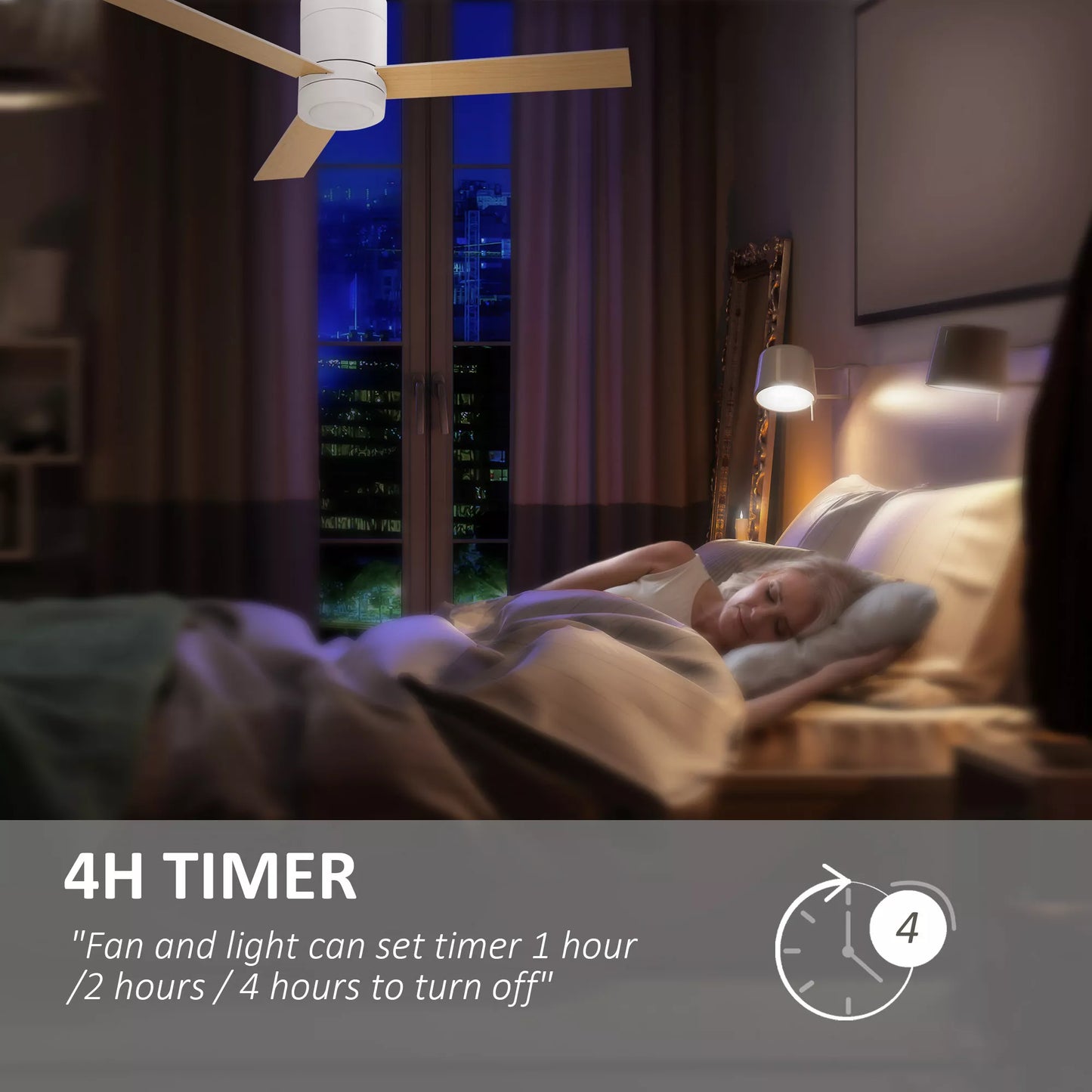 Lubų ventiliatorius su LED apšvietimu, 2-in-1 dizainas, su laikmačiu, nuotolinio valdymo pultu, lubų lempa su ventiliatoriumi, balta + natūralaus medžio spalva