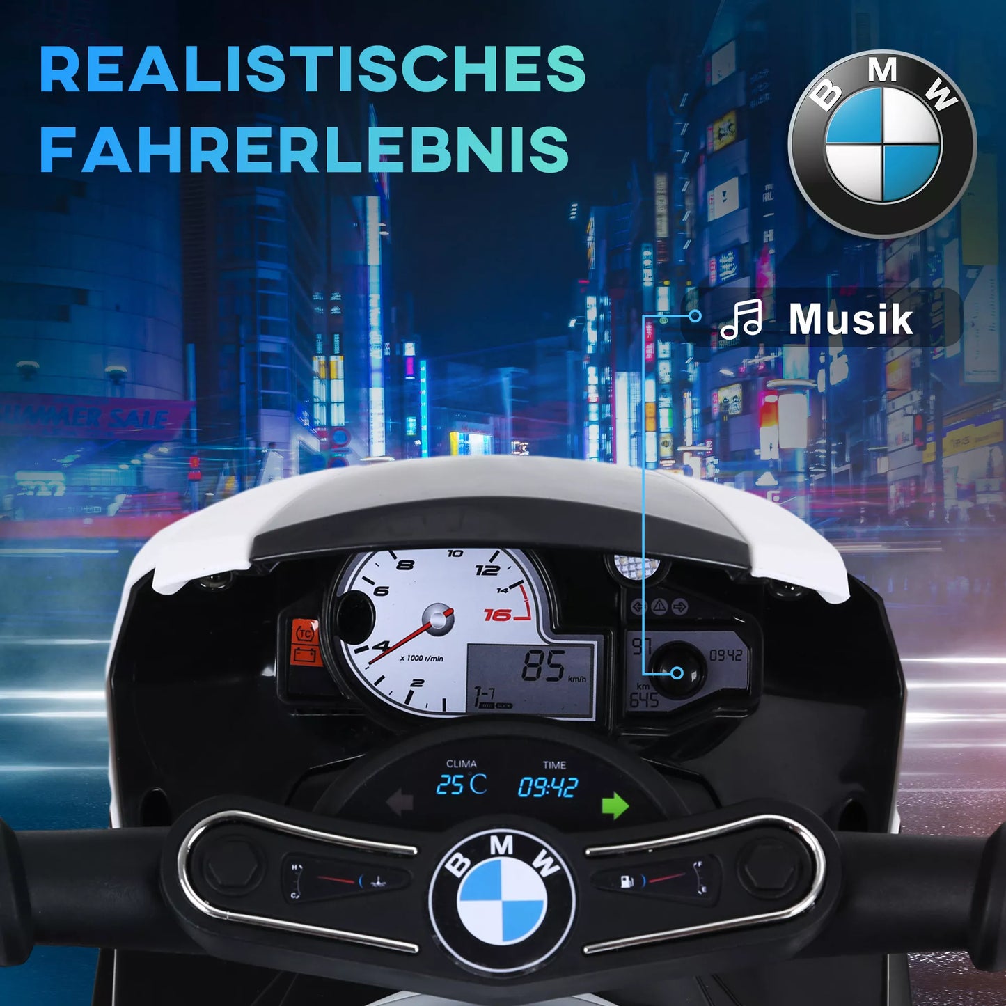 Elektrinis vaikiškas motociklas BMW S1000RR su muzika, žibintais, vaikams nuo 18-36 mėn. juodas