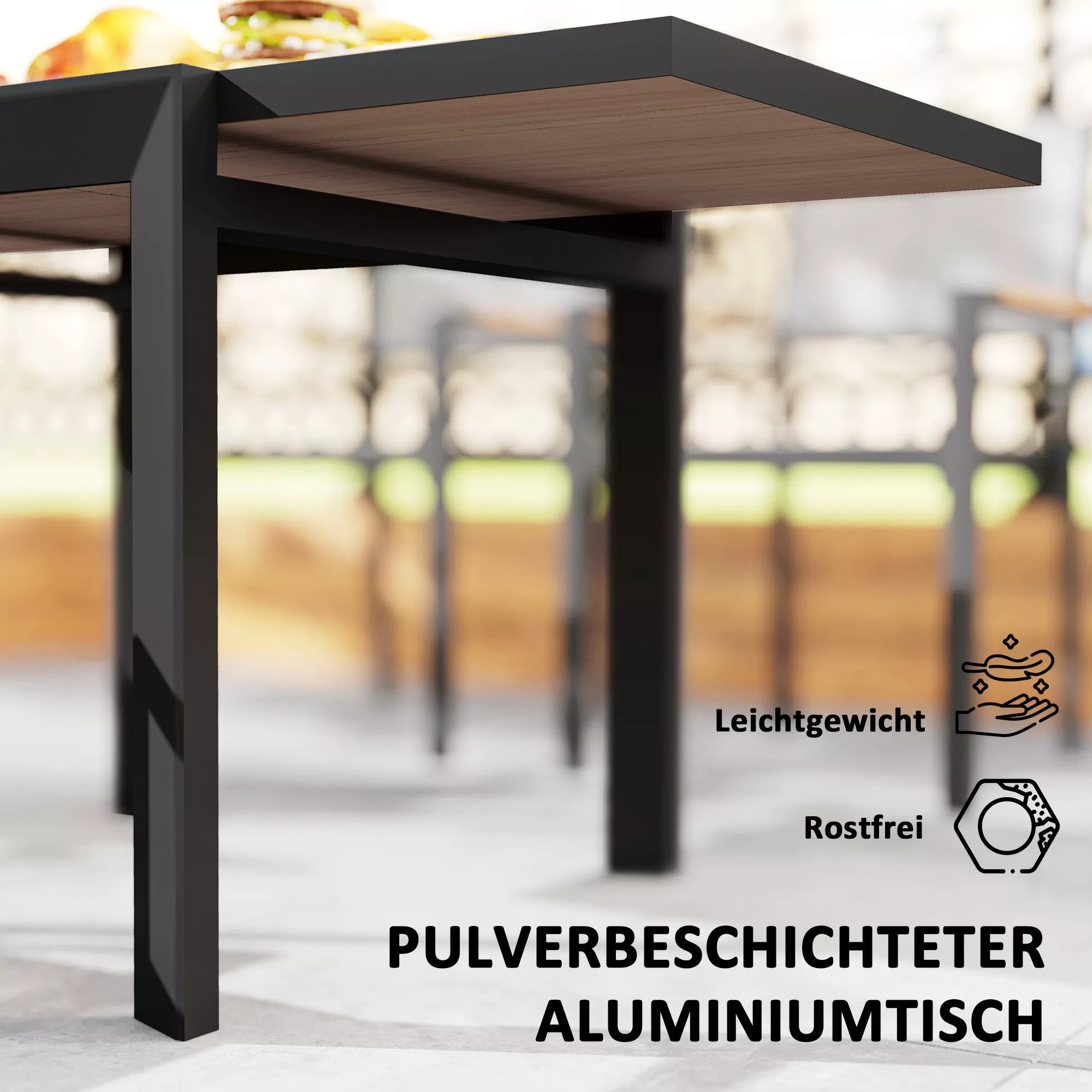 Sodo stalas Ištraukiamas aliuminis 80/160x80 cm Atsparus oro sąlygoms Balkono stalas 6 asmenims Natūralus medis