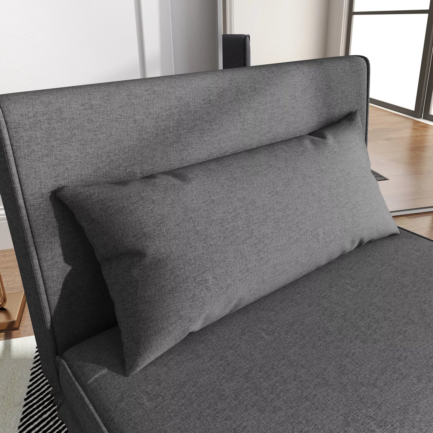 Vienvietė sofa, miegama sofa, sulankstoma sofa, reguliuojama nugarėlė, kušetė, nordiška, skandinaviška, 25D putplastis, namams, linas imitacija, kaučiukmedžio mediena, pilka, 94 x 78 x 80 cm