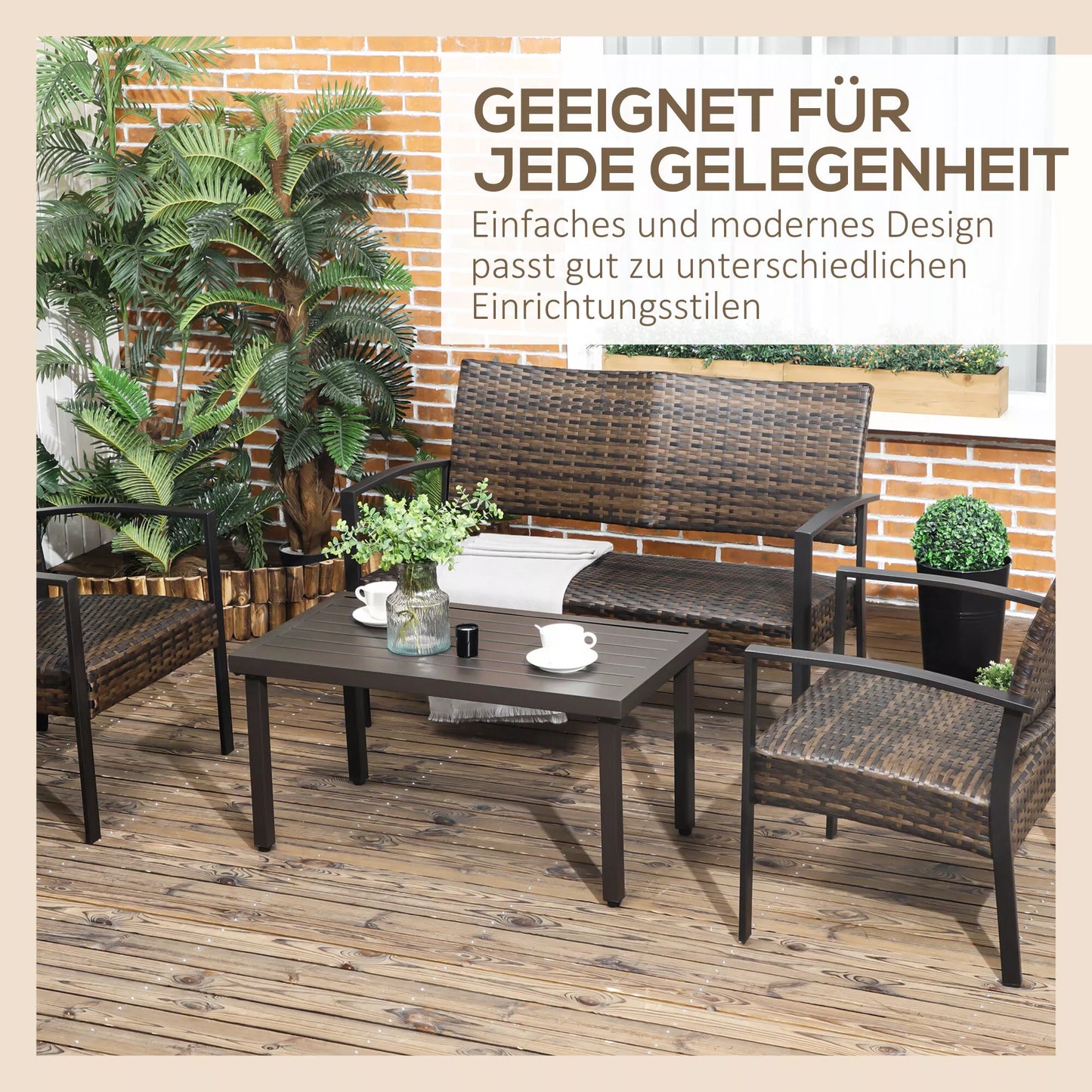 Sodo stalas, pagalbinis staliukas, plieno rėmas, rudas, 91 x 51 x 46 cm