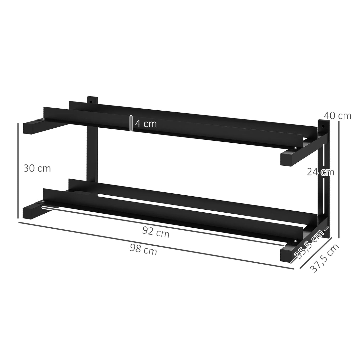 Hantelių stovas, 2 pakopų, iki 70 kg, plienas, 98x40x35 cm, juodas