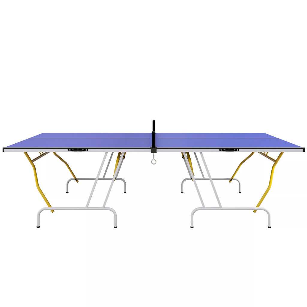 Stalo teniso stalas, sulankstomas, su 2 raketėmis, 3 kamuoliukais, tinkleliu, skirtas naudoti patalpose, metalinis rėmas, 274 x 152 x 76 cm, mėlynas